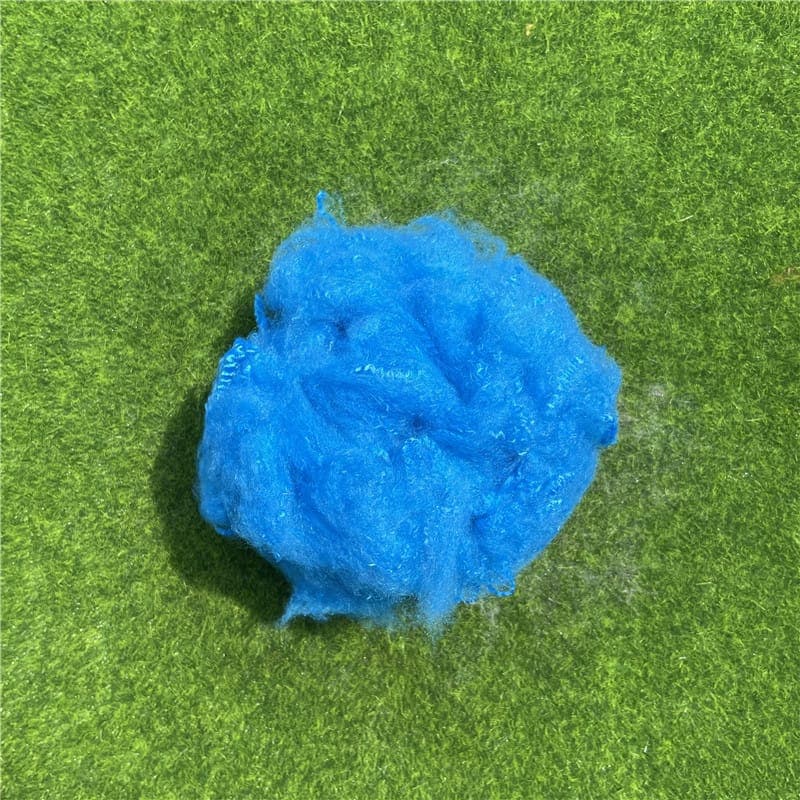 Vibrant blue dope-dyed polyester staple fiber sample