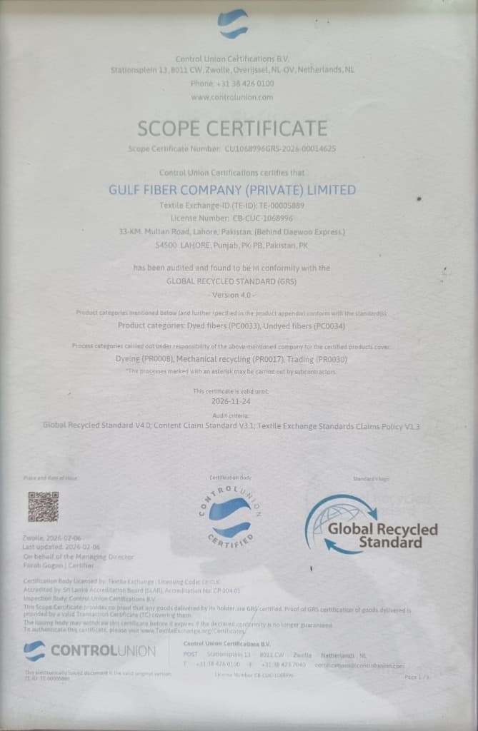 GRS 4.0 Scope Certificate by Control Union Certifications