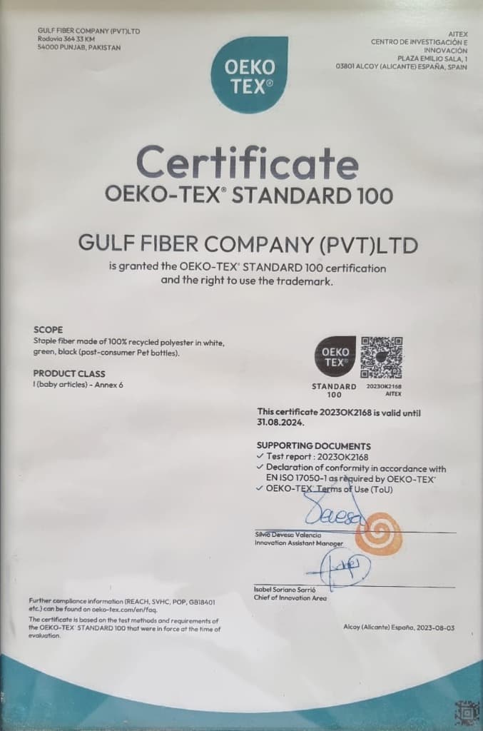 OEKO-TEX Standard 100 Certificate by AITEX